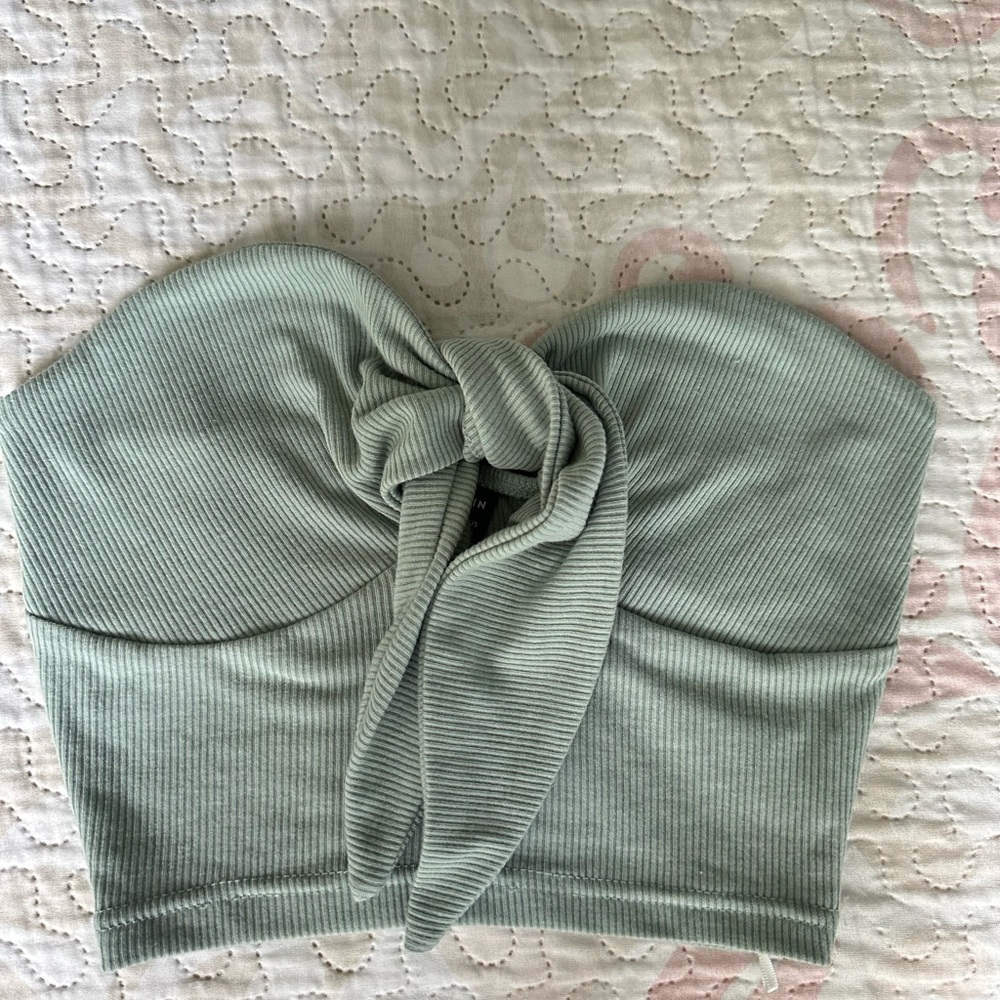 Mint Green Ribbed Knot Front Top